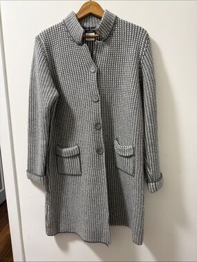 Paolo Modesto Waffle Knit Women’s Cardigan Jacket. Gray & White. Size 14.